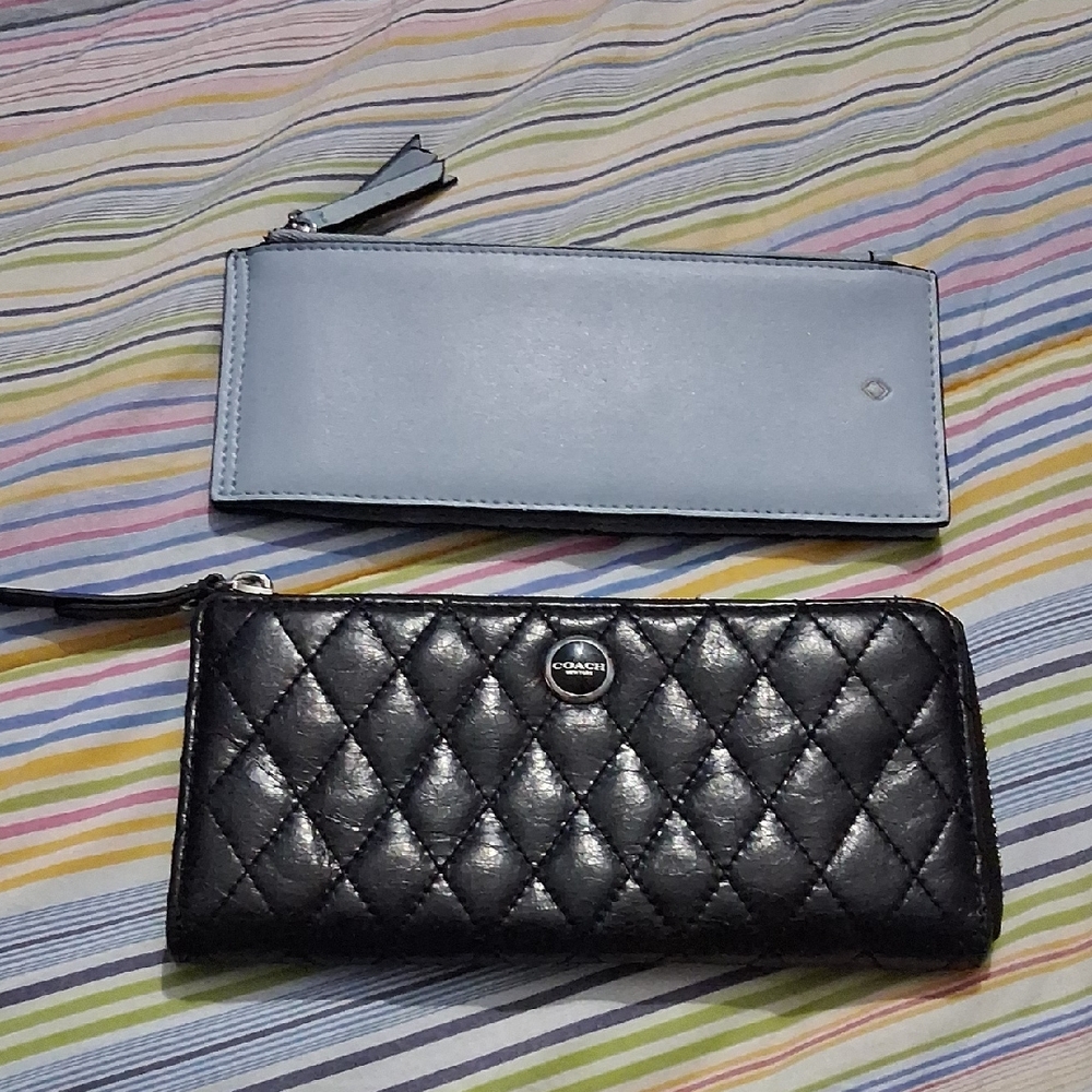 Leather Quilted Black Coach&philo. Blue Wallet Pair!